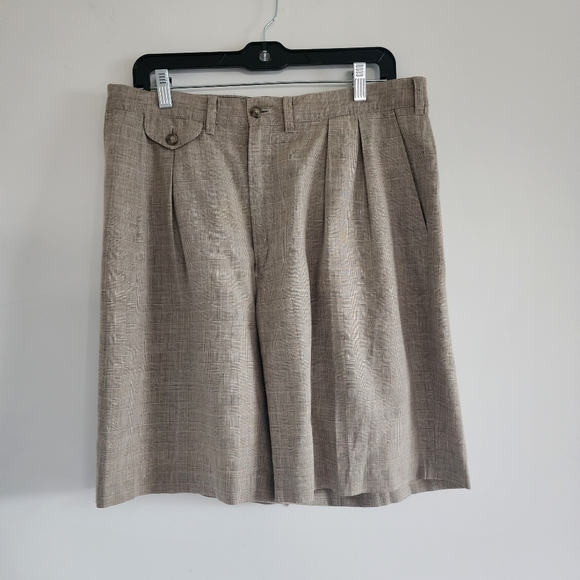 J. J. Farmer Men's Herringbone  Linen Plaid Front Pleated Shorts Size 34 - Picture 3 of 9